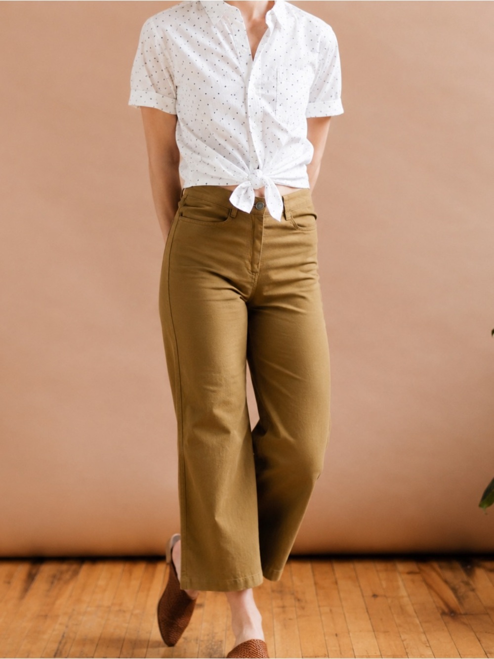 Bridge & Burn Linen Cotton Barrel Leg Cropped Pants Camel 27